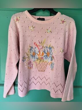 Soft Pink Floral Basket Knit Sweater by Ashleigh Morgan (see photos!)